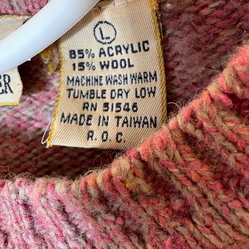 Vintage Haberdasher Tweed Cable Knit Sweater Wool Blend Mauve Large 90s‎ - Picture 5 of 6